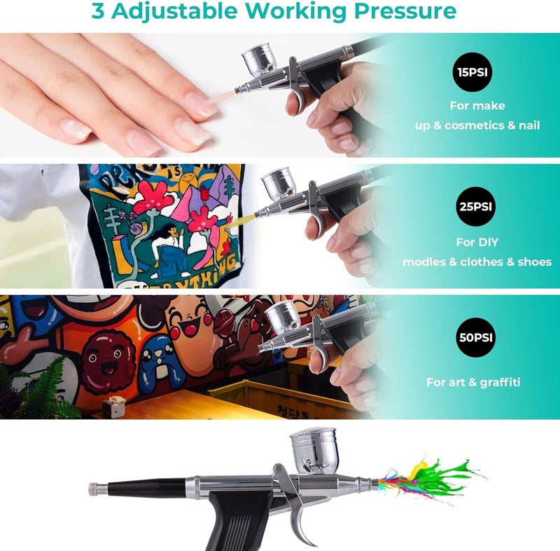 MDBTTOOLS Airbrush Kit, 50 PSI, 0.3mm Nozzle, Air brush Gun Set for Nails Art, Cakes,Makeup, Painting, Cookie, Clothes, Paint, Cleaning Machine(ACK-BT166K) - Image 4